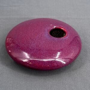 Ikebana Round Flower Vase 5” Purple Handmade Ceramic Kenzan Japan Style Frog Zen